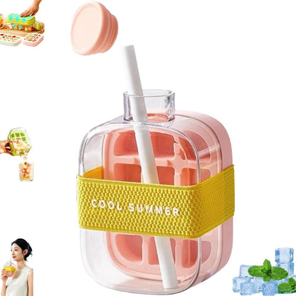 2-in-1 Ice Cube Water Bottle - Freeze & Sip with Touch-Free Release with Lid, Straw & Ice Bin - Dual Size and 3 color Options.