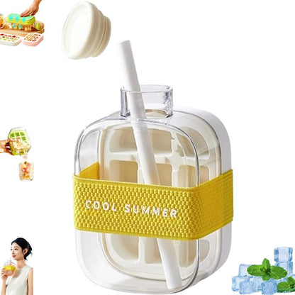 2-in-1 Ice Cube Water Bottle - Freeze & Sip with Touch-Free Release with Lid, Straw & Ice Bin - Dual Size and 3 color Options.
