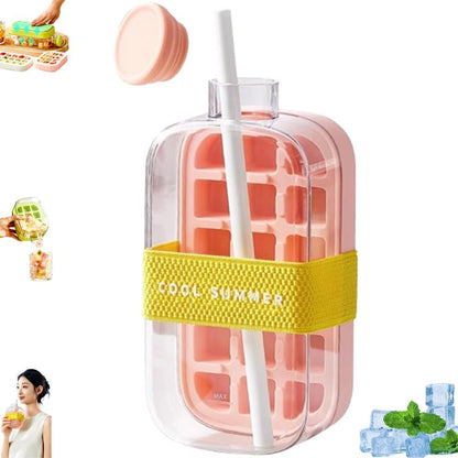 2-in-1 Ice Cube Water Bottle - Freeze & Sip with Touch-Free Release with Lid, Straw & Ice Bin - Dual Size and 3 color Options.