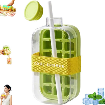 2-in-1 Ice Cube Water Bottle - Freeze & Sip with Touch-Free Release with Lid, Straw & Ice Bin - Dual Size and 3 color Options.