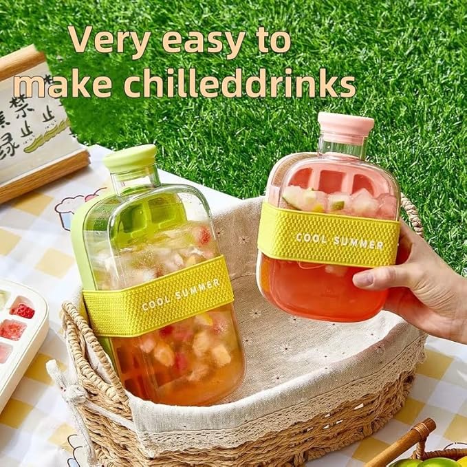 2-in-1 Ice Cube Water Bottle - Freeze & Sip with Touch-Free Release with Lid, Straw & Ice Bin - Dual Size and 3 color Options.
