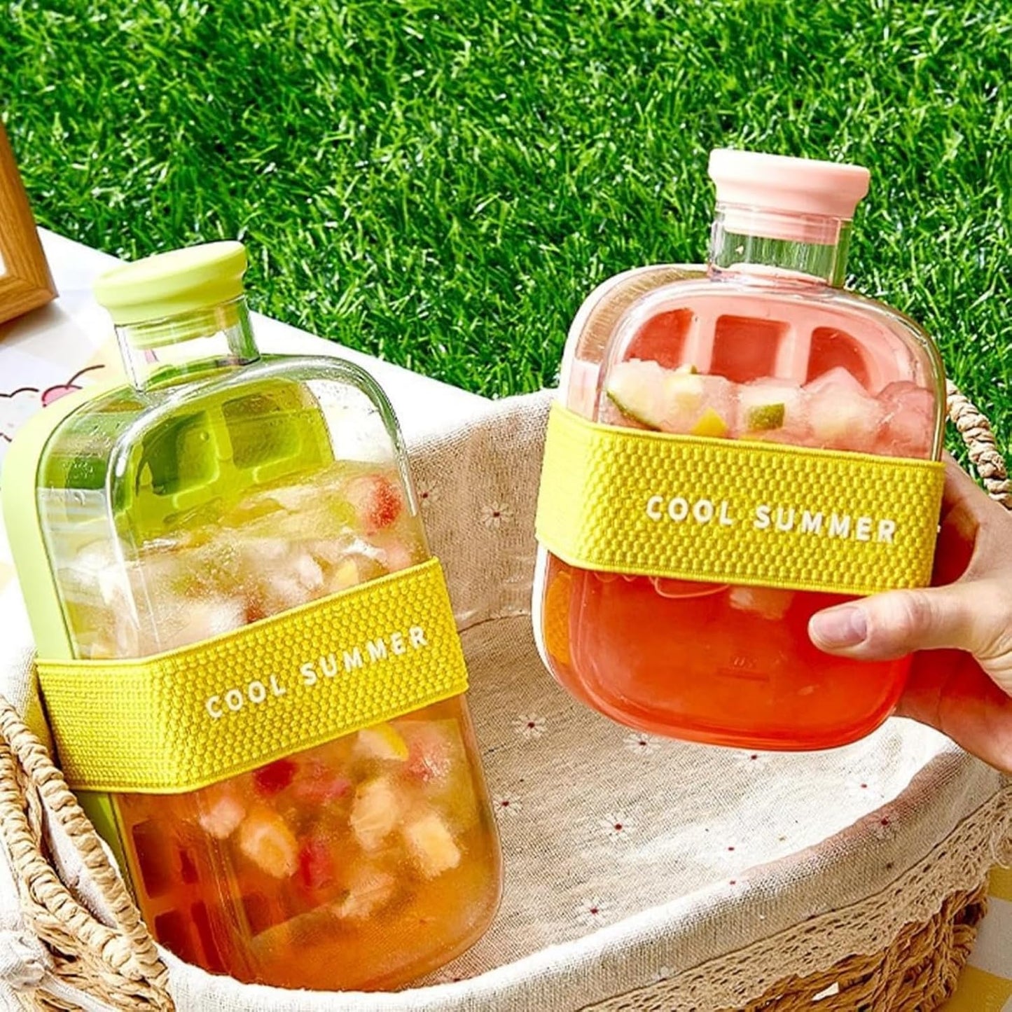 2-in-1 Ice Cube Water Bottle - Freeze & Sip with Touch-Free Release with Lid, Straw & Ice Bin - Dual Size and 3 color Options.